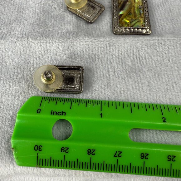 Vintage Silver Tone Pendant & Earrings Set Iridescent Abalone Shell Insets - Picture 8 of 16